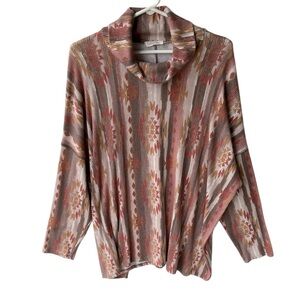COTTON BLEU WOMENS TURTLENECK AZTEC DESIGN LONG SLEEVE RUNIC TOP SIZE MEDIUM